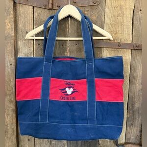 Disney Cruise Line Red Blue Canvas Tote Bag w/Zipper Closure Pockets 20” x 14"